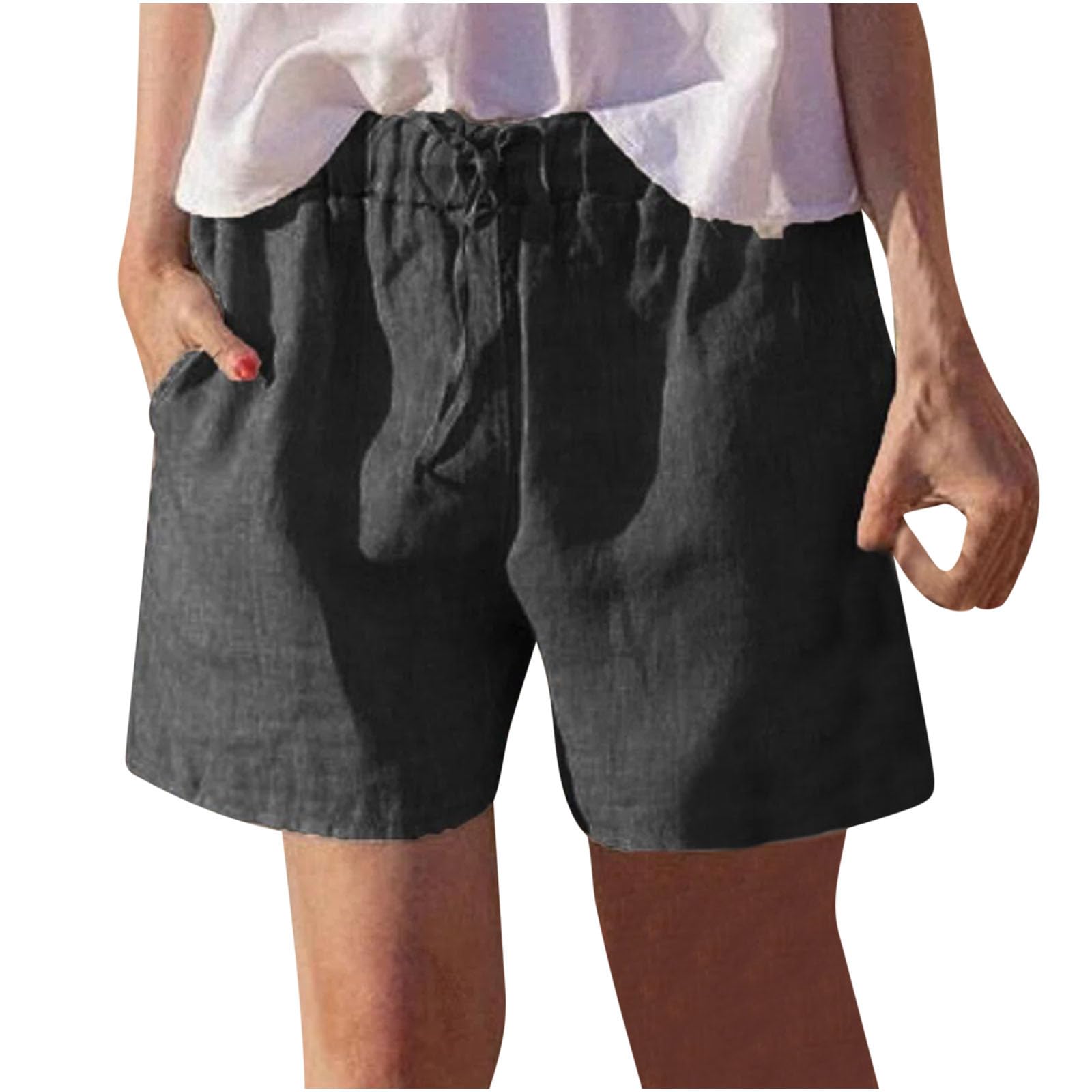 NUSGEAR Pantalones Corto Mujer Lino 2024 Shorts Moda Bermudas Suelto Bolsillo Original Cómodo Cordón Pantalones Corto Casual Verano Color Sólido holgadas elásticas Cintura Ligeros