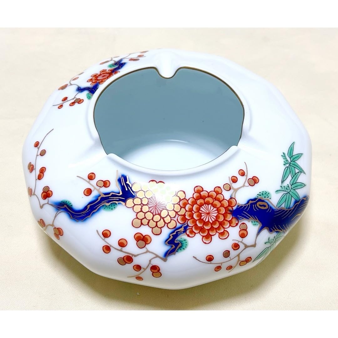 美術有田焼 宮内庁御用達 深川製 白磁 金彩 色絵 岩梅文 花生/花瓶