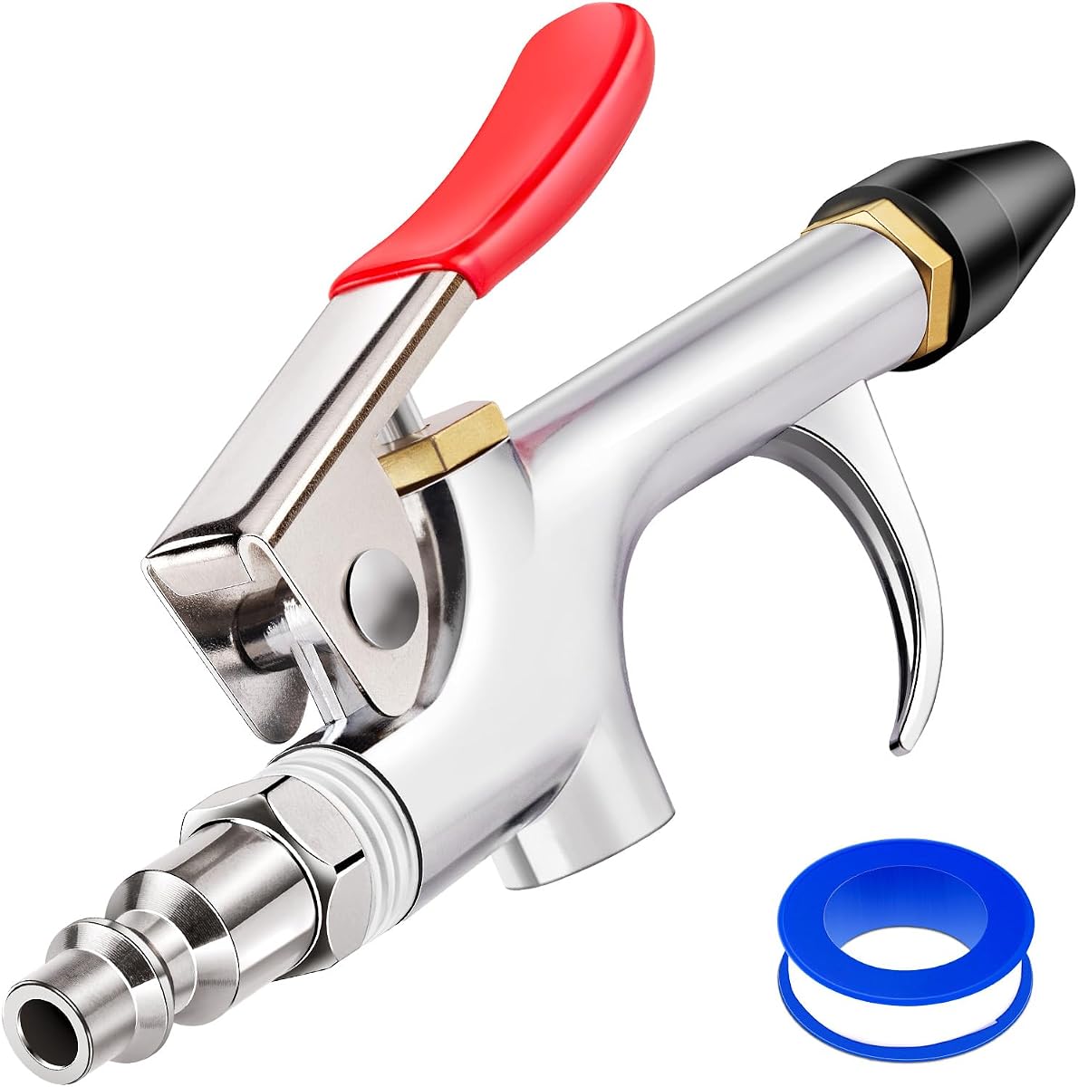 4pcs Air Blow Gun Kit, 2-Way Connection, 1/4 IN NPT Standard Quick Plug | All Metal Made, Internal Pressurization Structure, Rubber Tip, Anti-leakage Teflon Tape, Air Nozzle Kit for Dust Cleaning