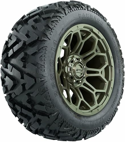 Miniatura 1 de GTW 14 Inch Golf Cart Wheels and Tires Combo  GTW Bravo Matte Recon Green Wheels on 23x10-14 Barrage Mud Tires  Set of 4