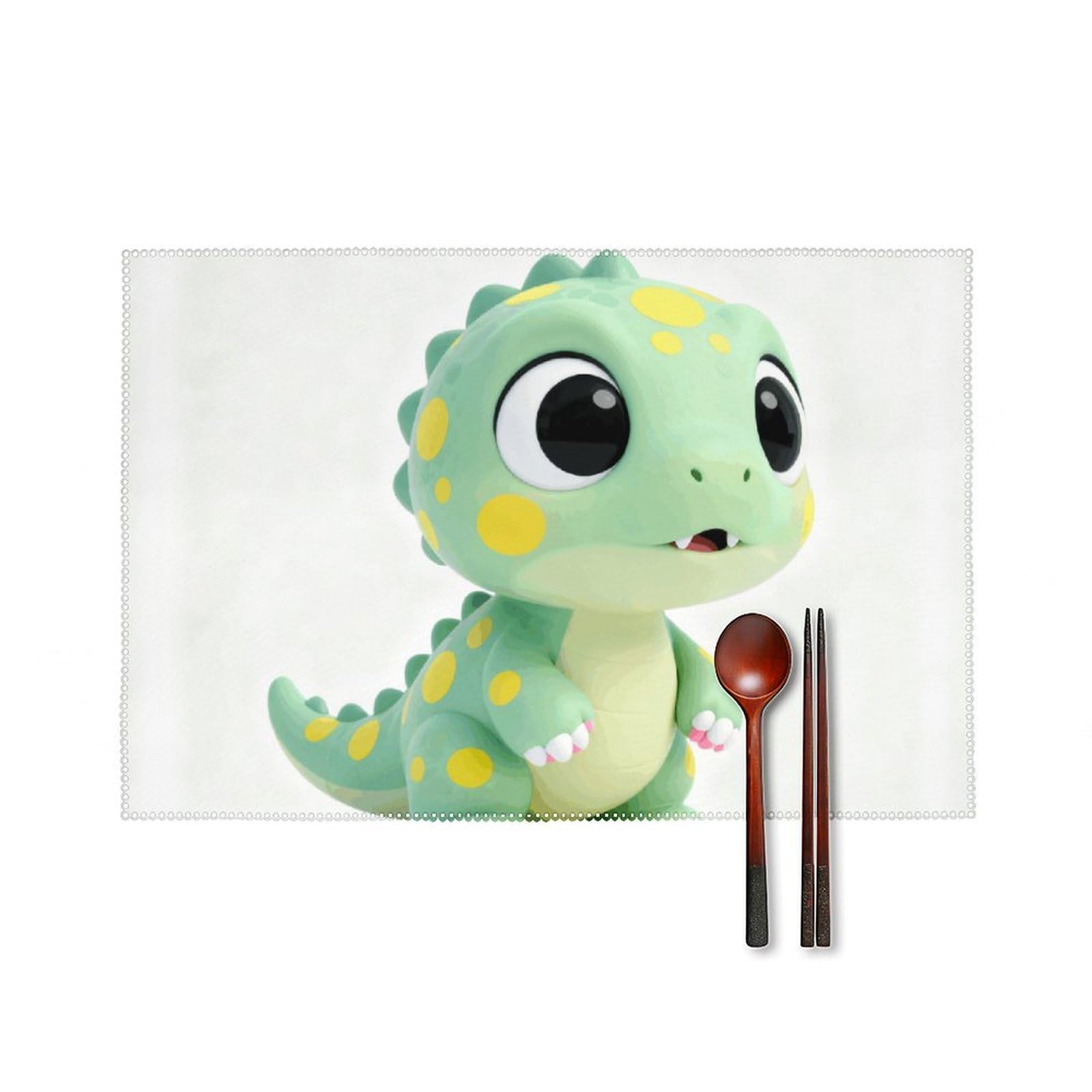 Cute Dinosaur Placemats Set of 6, 12x18 Inch Heat Resistant Washable Canvas Table Mats, Stain Resistant Decorative Dining Placemats for Kitchen, Restaurant, Outdoor Party
