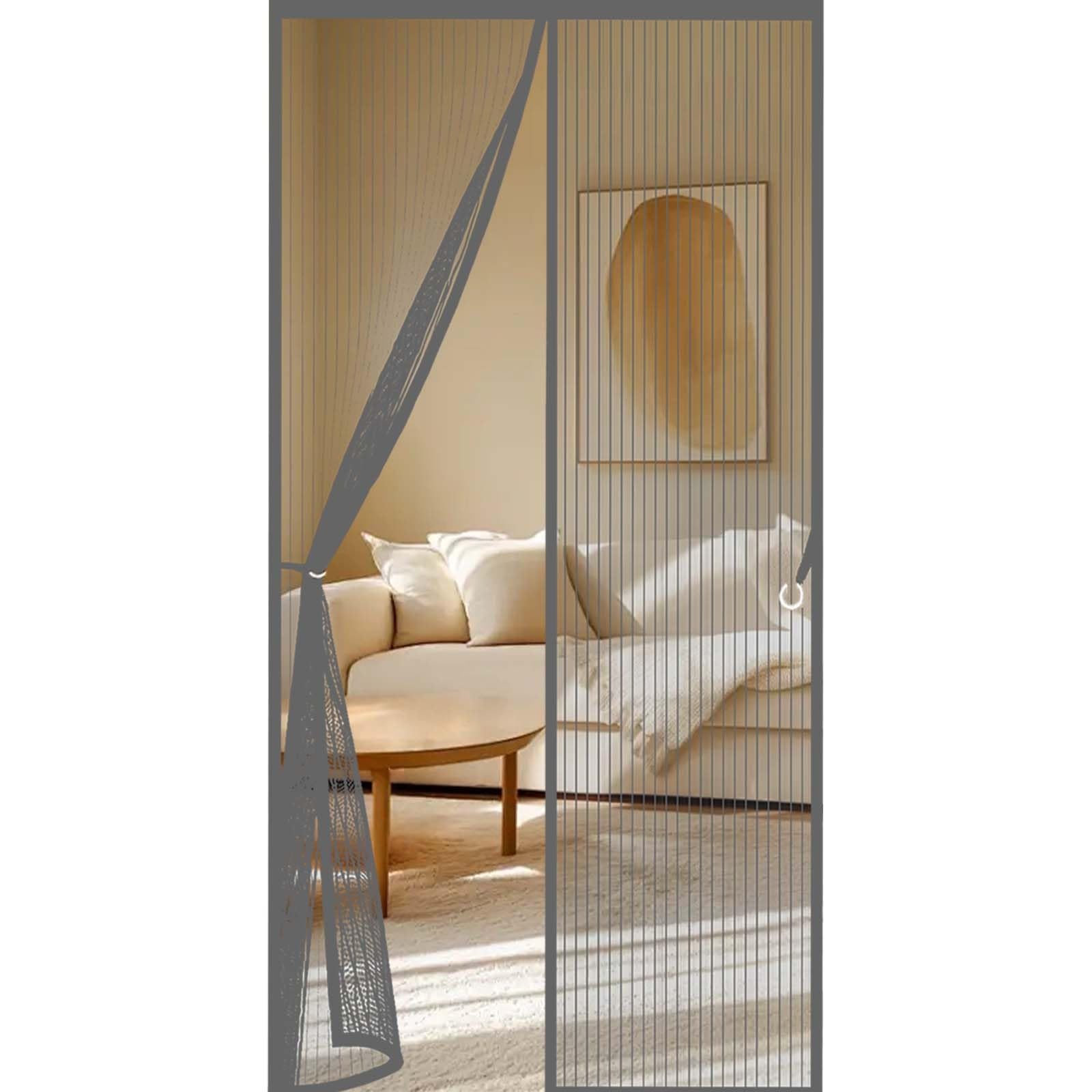 Magnetic Fly Screen Door 139 x 201 cm Durable, Keeps Bugs Out, Kid and Pet Friendly Magnetic Fly Screen Door Curtain Lets Fresh Air in, Hundreds of Sizes, Grey