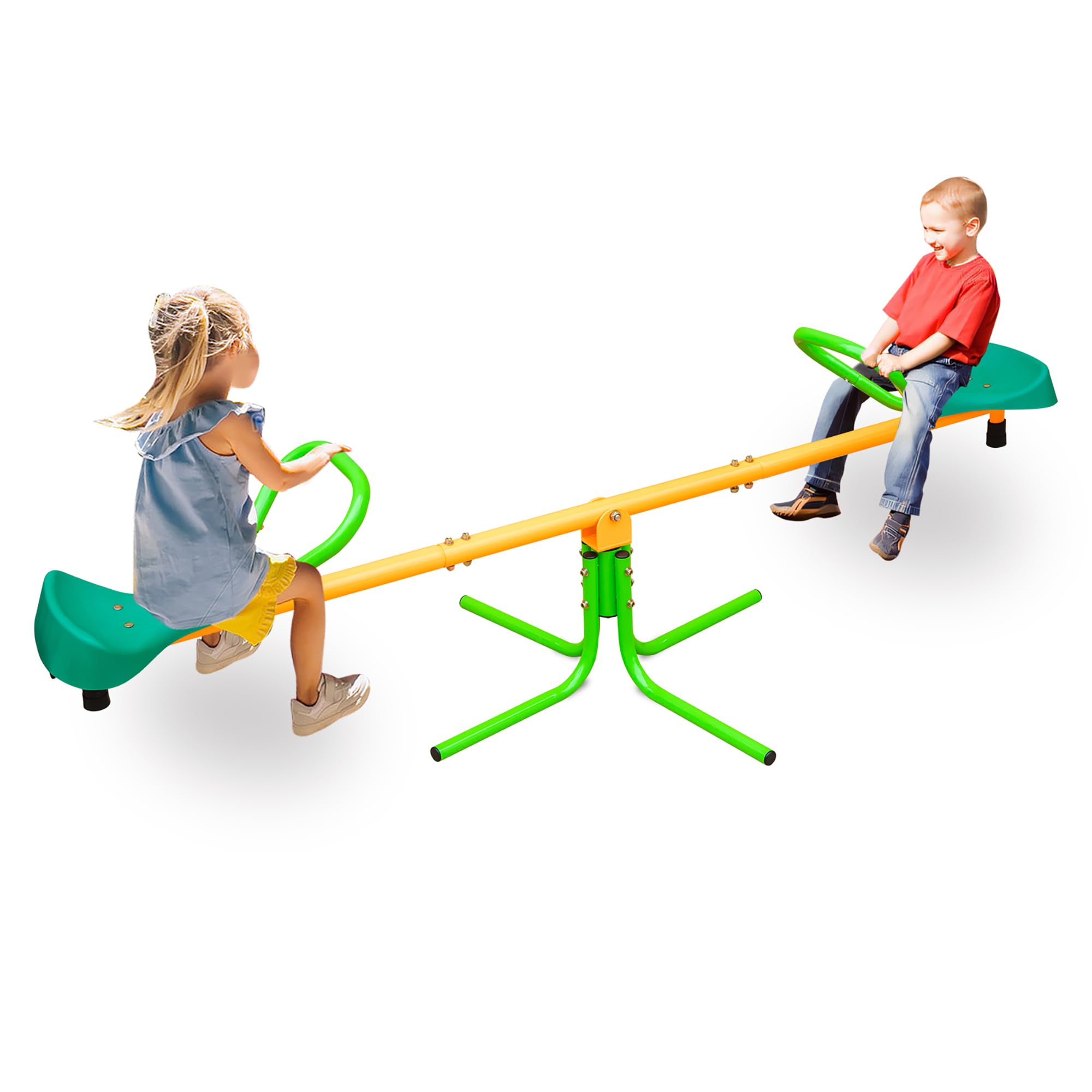 2-Sitzer Wippe 180 cm Kinderwippe Garten extra lang Outdoor Spielgerät Stahlrahmen gelb-grün