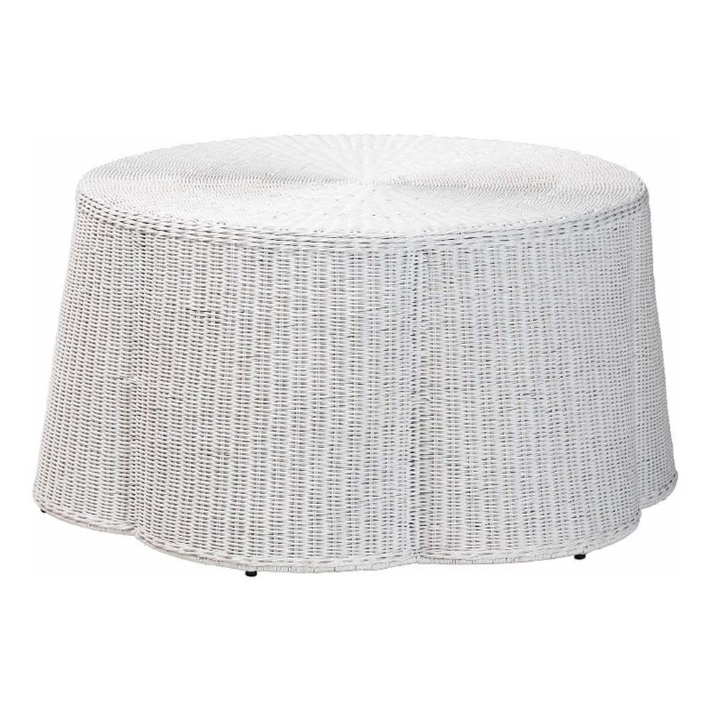bali pari Palm Rattan Coffee Table Handwoven Wicker Accent Table White