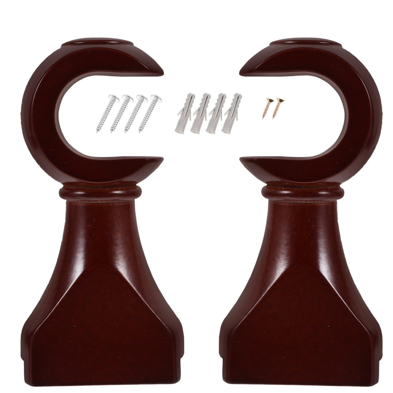 Amosfun Wooden Curtain Rod Brackets 2Pcs 4.76X2.24X1.26In Sturdy Curtain Pole Holders Replacement Valance Support Rack with Screws for Drapery Rods