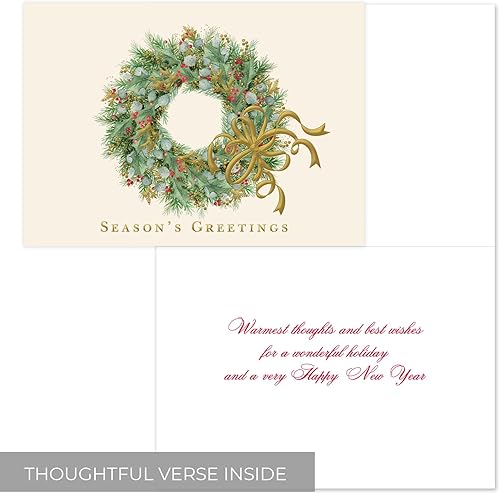 Miniatura 3 de Juego de tarjetas de Navidad con corona de obra maestra con bayas16 tarjetas de felicitación de temporada en caja con sobres forrados de lámina