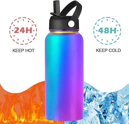 Miniatura 8 de WEREWOLVES Botella de agua aislada personalizada con mango de paracaídas, tapa de popote y tapa de boquilla, botella de agua de boca ancha de acero