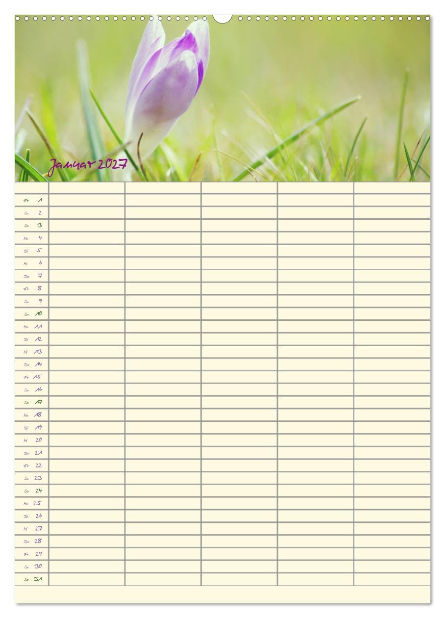 CALVENDO - Der Naturgarten Familienplaner (Wandkalender 2027 DIN A2 hoch), Monatskalender: Dieser Familenplaner bietet die Möglichkeit bis zu 5 Personen zu managen. Freundliche Naturbilder begleiten d