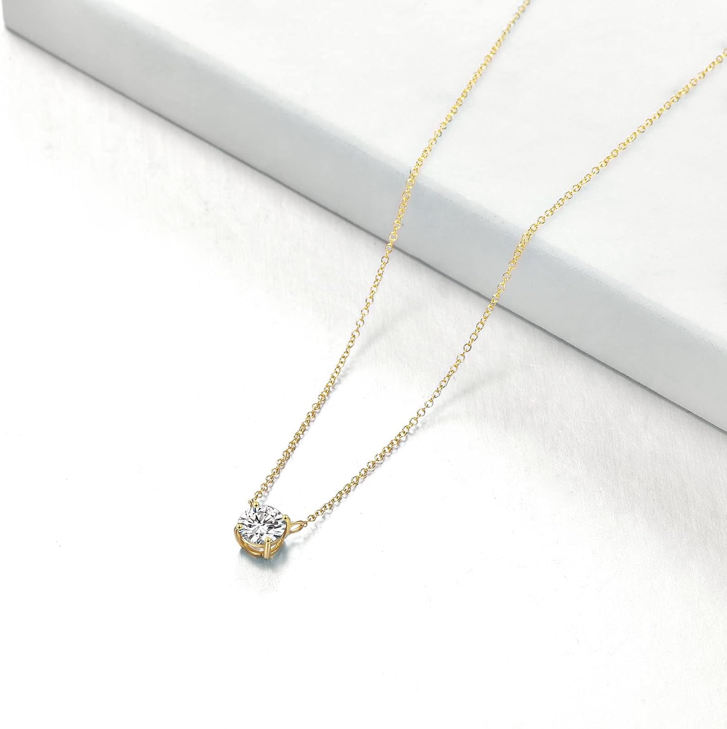 14K Solid Gold Moissanite Necklace 4-Prong Round Cut Moissanite Solitaire Diamond Necklace for Women Anniversary Jewelry Birthday Christmas Gifts for Her Mom Wife Sister, Available in 0.5CT-2CT, 16+2 Inch - Image 6