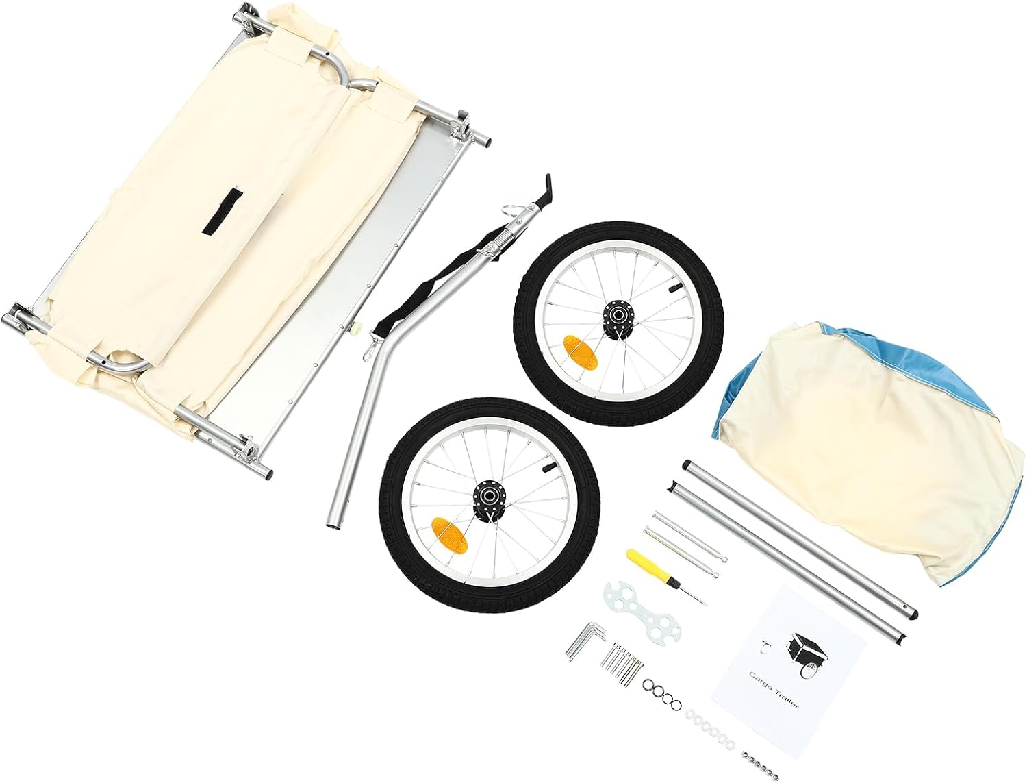 Large Bicycle Cargo Trailer Steel Frame Storage Cart Wheel Swivel 110 Lbs 16" 50kg Load Transportation Multi-Purpose with Lid Removable Box PVC Fabric Waterproof Bin, Dustproof, Waterproof, Insect