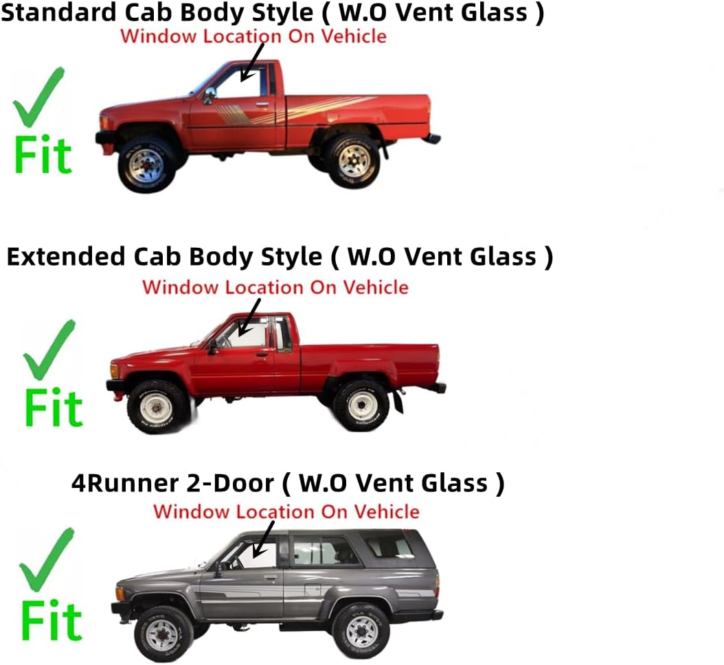 Driver Left Side Door Window Door Glass W/O Vent Style Compatible with Toyota Pickup 1984-1988 / 4Runner 1985-1989 Models