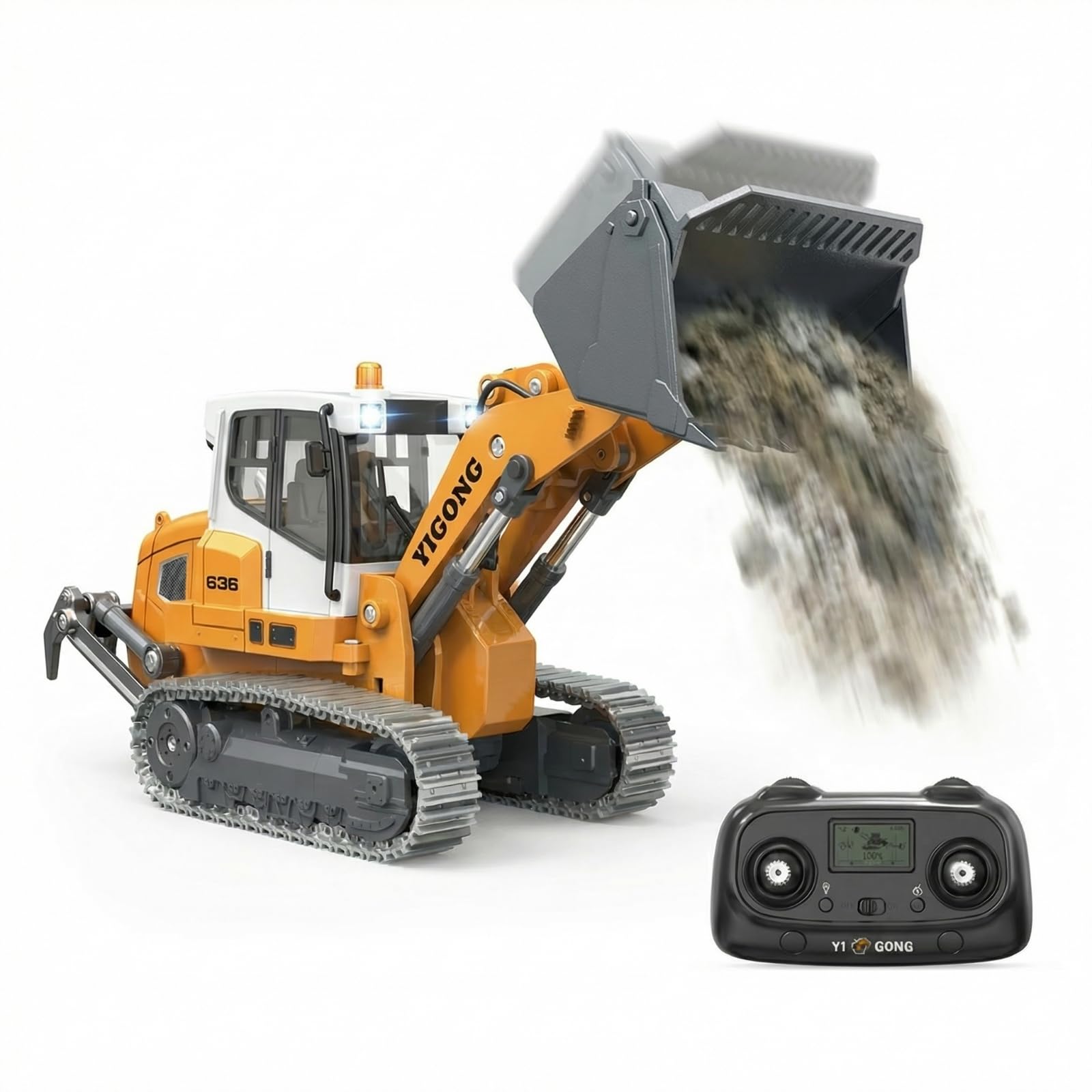 1:50 RC Crawler Loader 2.4G Construction Vehicle Metal Bucket Tracks Ripper Hobby-Grade RTR Model with Light and Sound for Adult