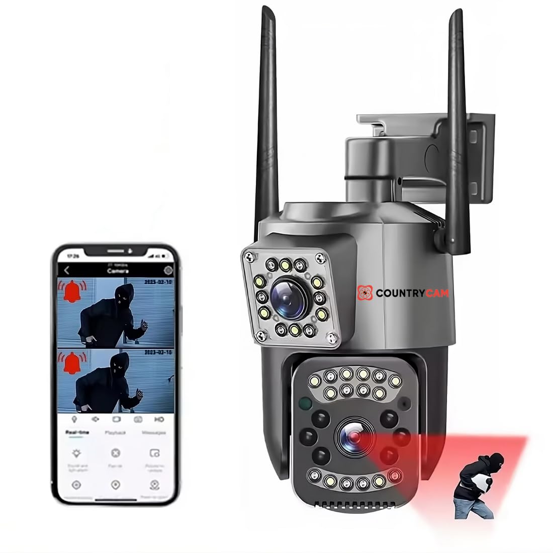 COUNTRYCAM 5MP Dual Lens Outdoor WiFi CCTV Security Camera, 1080p Full HD, Color Night Vision, 360° Rotatable PTZ, AI Motion Detection, IP66 Waterproof, 2-Way Audio, SD Card Support Upto 128GB (B0DF4B19WJ) Amazon Price History, Amazon Price Tracker