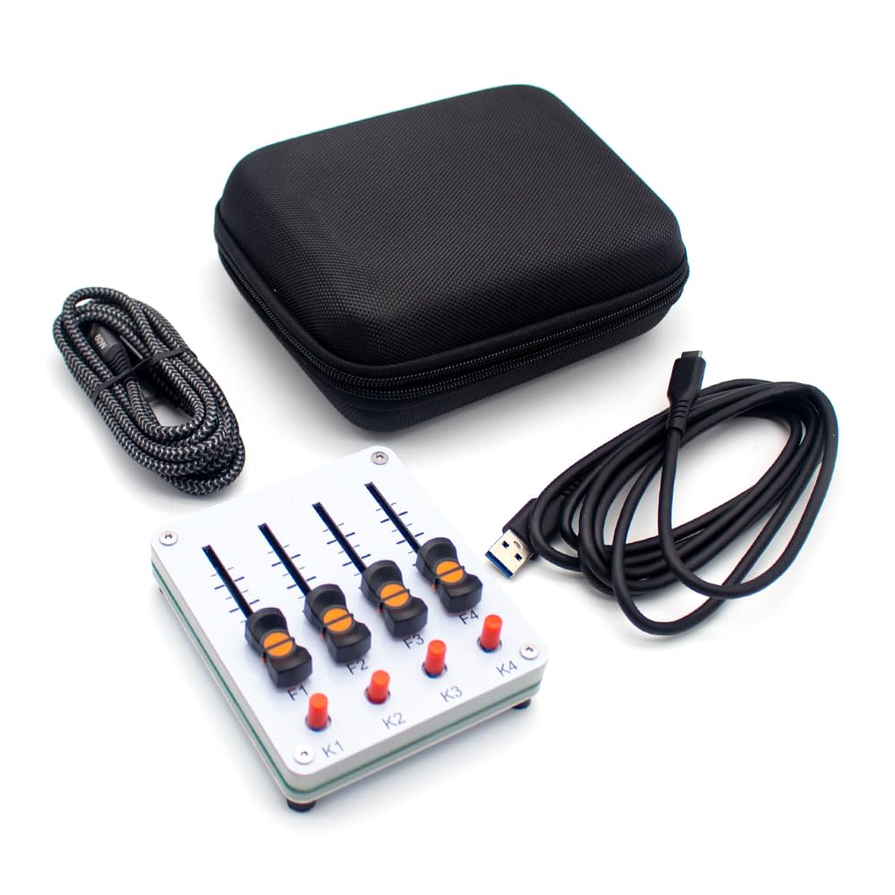 Toplionace Controller MIDI a 4 Canali con Fader da 45mm e 4 Pulsanti, USB-C, Plug & Play per Software Daw Musicali.