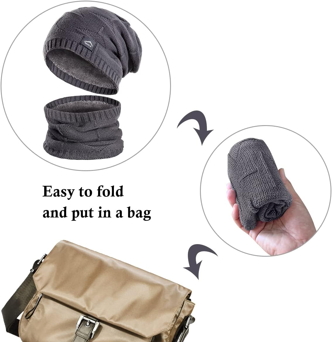 Winter Beanie Hat Scarf Touchscreen Glove Set for Men Women,Slouchy Knit Ski Cap Neck Warmer with Fleece Lined for Unisex - Image 7