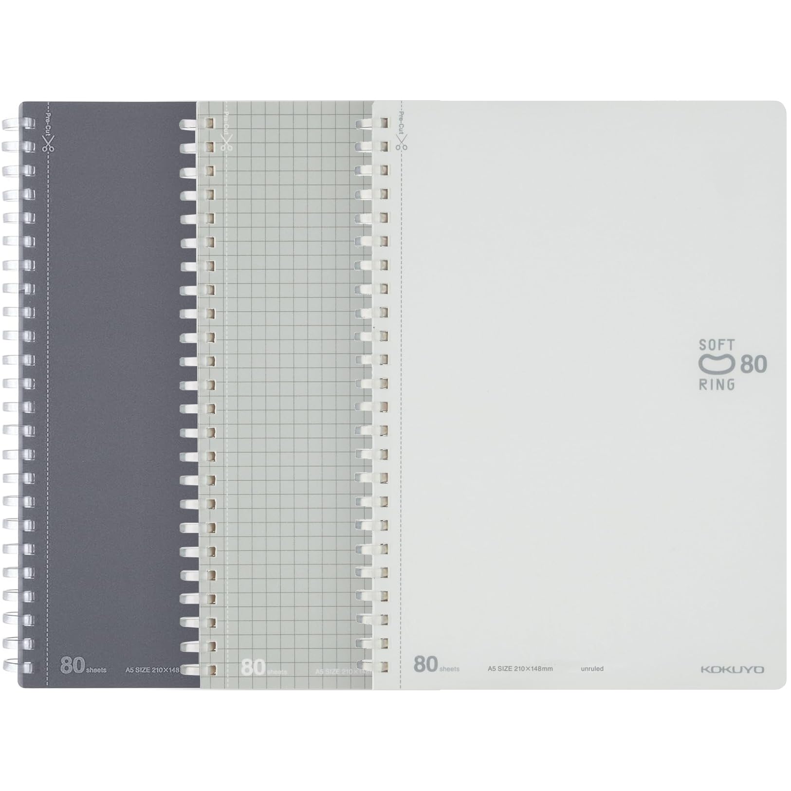 KOKUYO Set di quaderni a spirale, A5, grafico 5x5, diari a righe a pois da 6 mm, 80 fogli perforati, 8,3 '' x 5,8 '' taccuino ad anello morbido con copertina in PVC per prendere appunti per lavoro