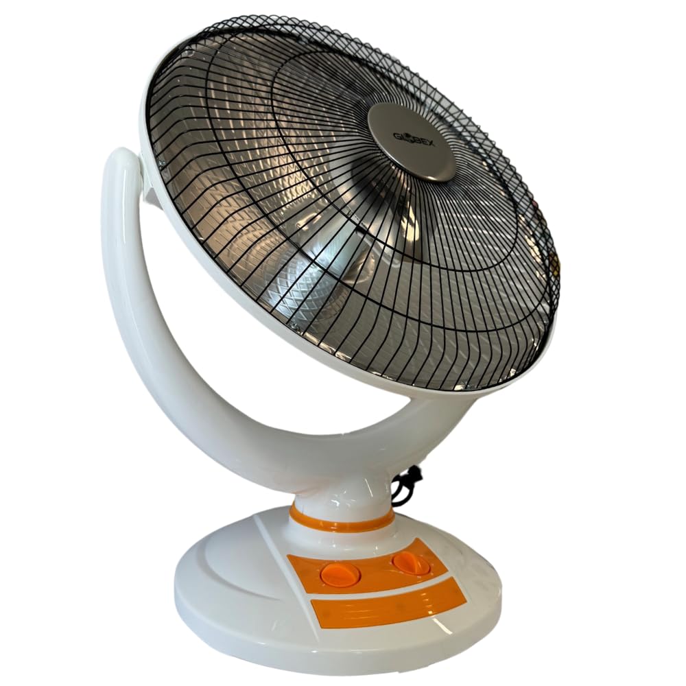 GLOBEX Stufa Alogena Apollo, Stufa a Parabola Elettrica Oscillante 1.000W, Diametro Parabola 46cm, 2 Livelli di Potenza, Tasto di Sicurezza Anti Ribaltamento, Timer Silenzioso 60 min