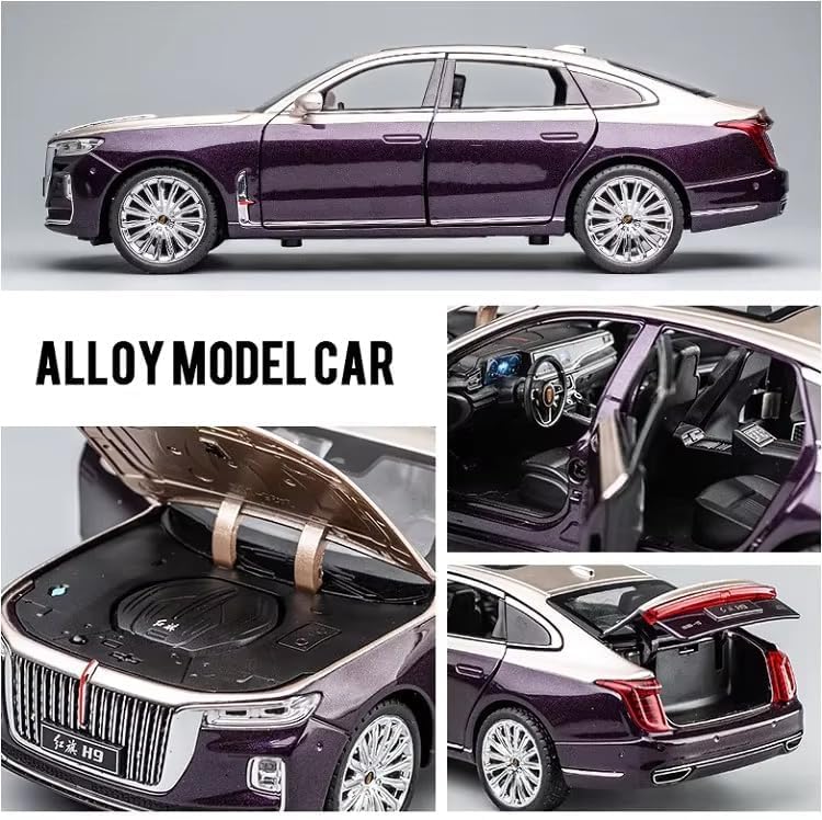 Image of VARIYA ENTERPRISE Exclusive Alloy Metal Pull Back Die-Cast Car Diecast Metal Pullback Toy Car with Openable 6 Doors,Light Music Boys Gifts Toys (1:24 HONGQI Red Flag H9-Multicolor)
