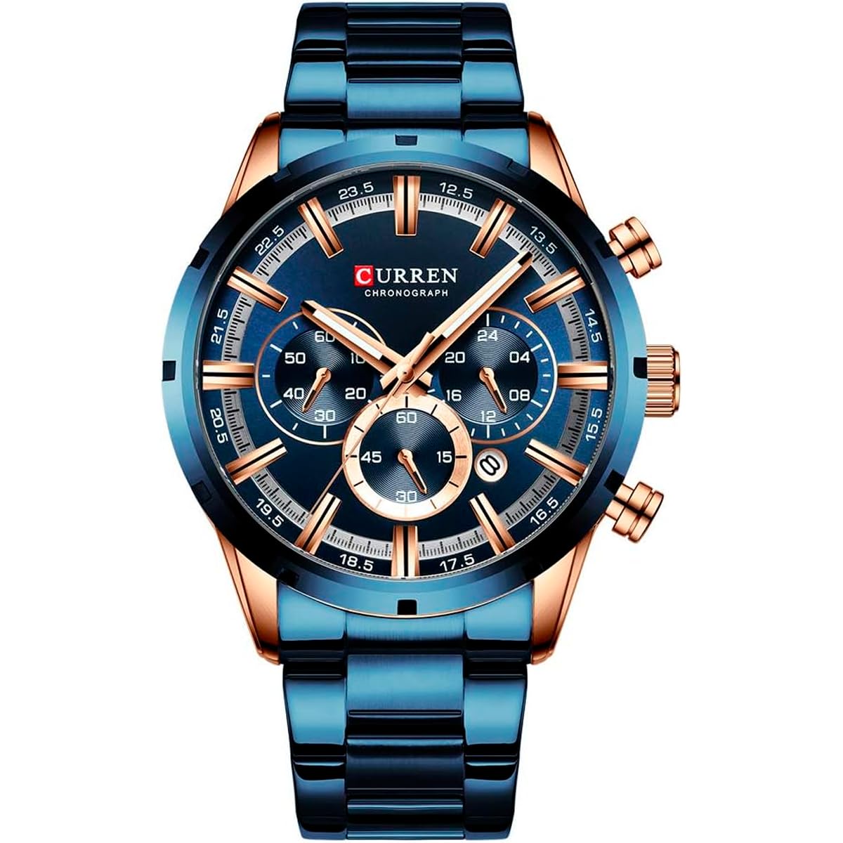 Orologio da polso da uomo, analogico, con datatore, cronografo, robusto ed estensibile, in acciaio inox, elegante e moderno, spilla a pressione