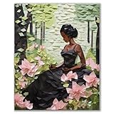 Black Woman Wall Art African American Wall Decor African Girl Room Decor , Modern Home Decor , African Black Girl Art Prints , Peace in The Garden Painting , Large Poster for Living Room Wall Decor