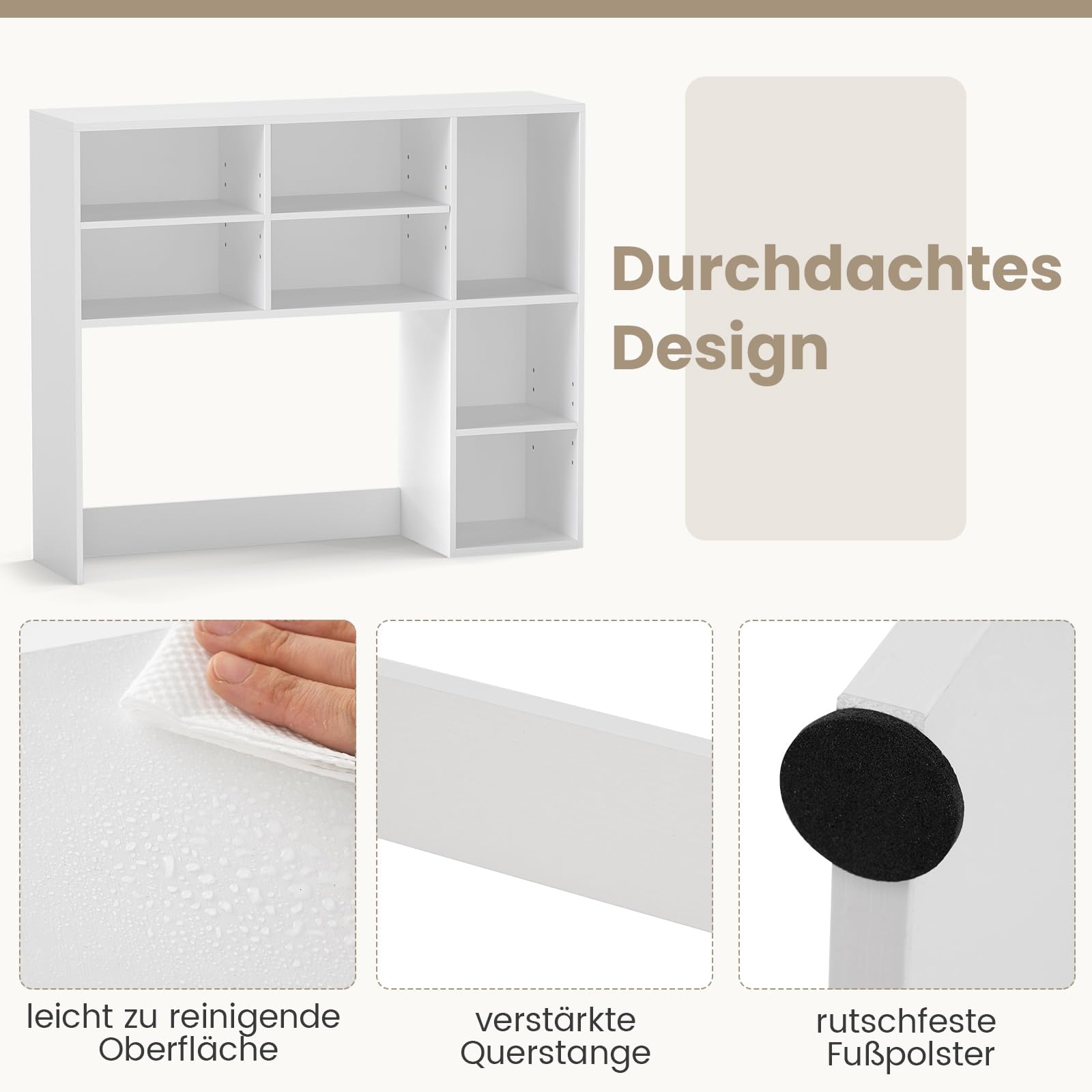 FANTASK Tischregal mit 7 Fächern, Bücherregal, Schreibtisch Aufsatzregal für Monitore bis zu 27", Aufbewahrungsorganizer, Schreibtischregal für Arbeitsplatte, 94 x 25 x 79 cm (Weiß)
