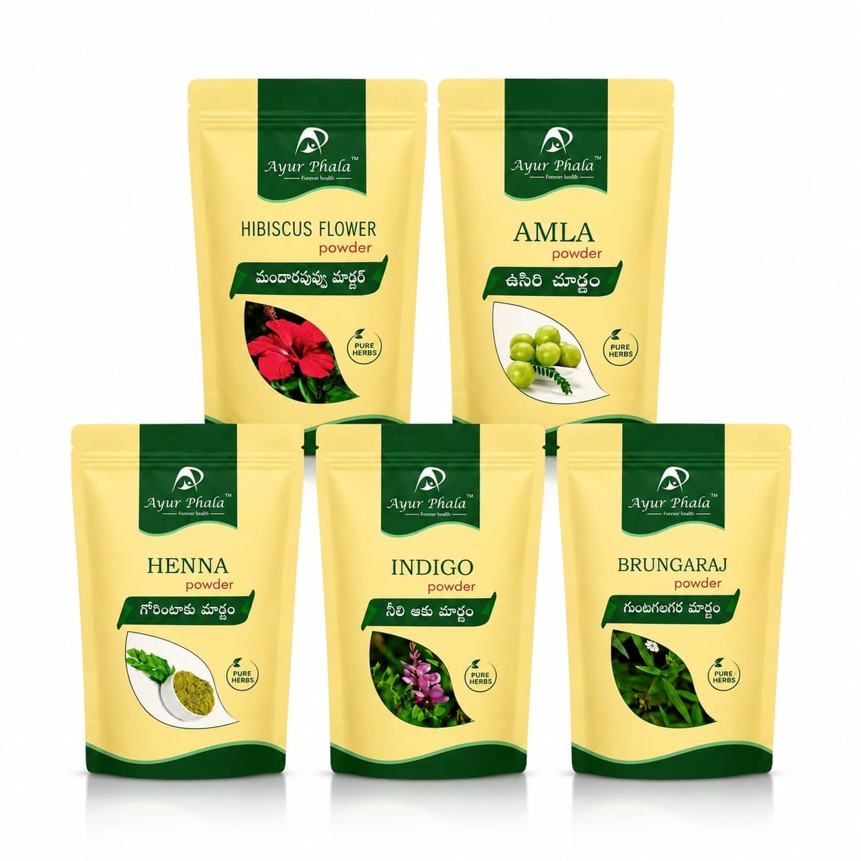 Ayur Phala Premium Herbal Hair Care Powder Combo (Amla, Hibiscus, Henna, Indigo & Brungaraj)-image-9
