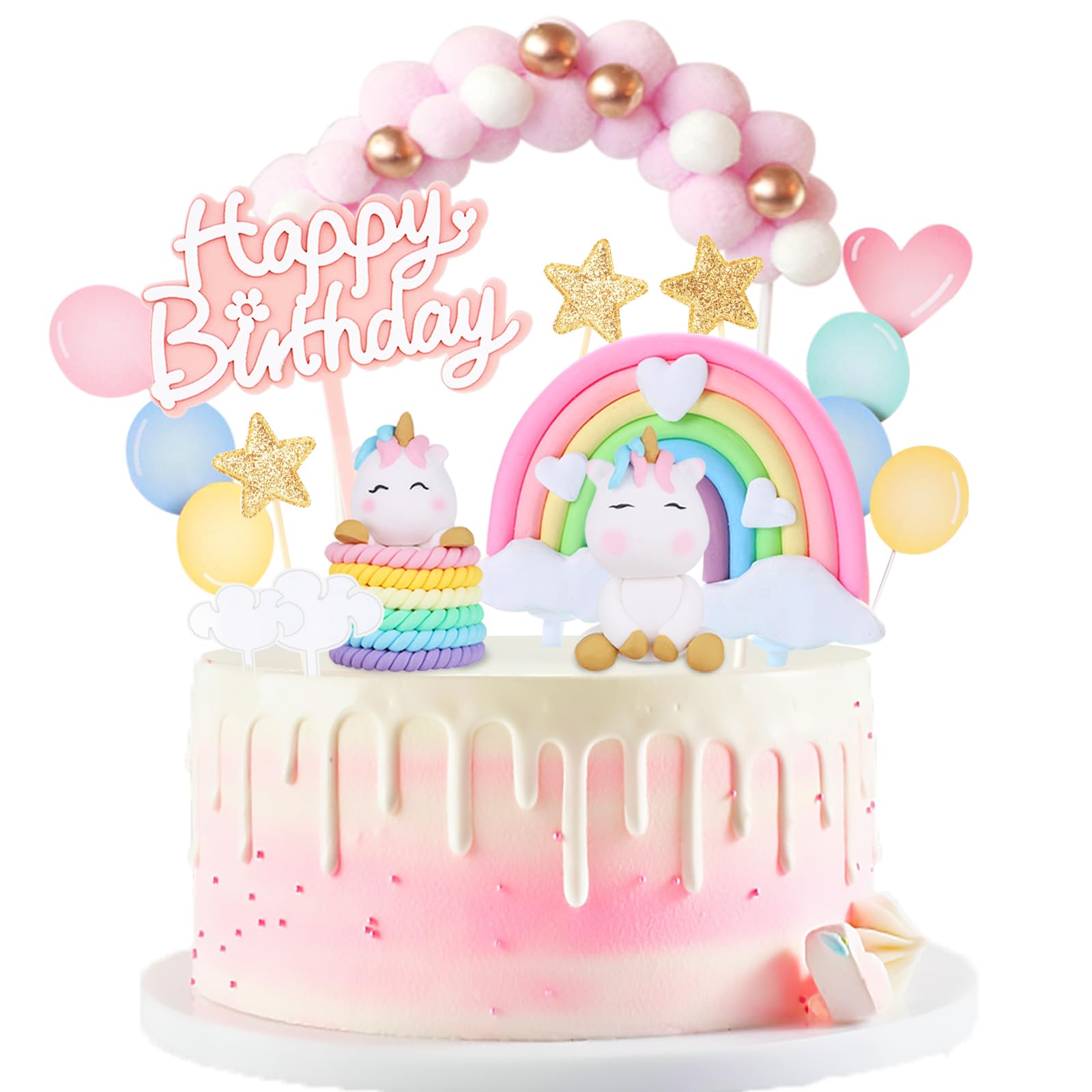 21PCS Unicorn Cake Toppers,Unicorn Cake Topper Decorations Rainbow Smiling Angel Cake Toppers for Girls Kids Boy Birthday Party