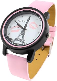 Qtqgoitem Lady Eiffel Tower Rhinestone Inlaid Round Dial Adjusting Wrist Watch Pink (Model: 83d 101 dff b38 e90)