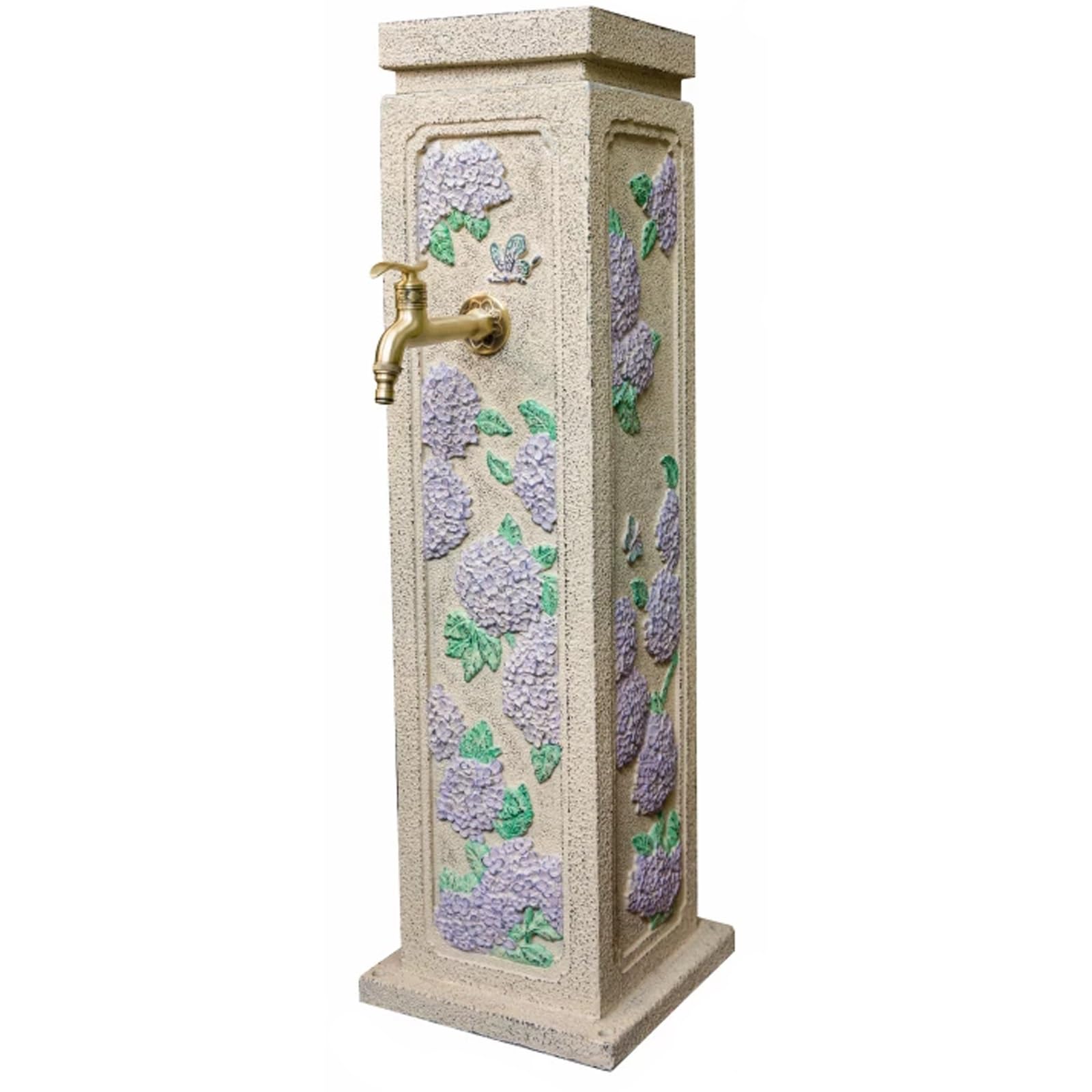 Hydrangea Carved Garden Water Column, Decorative Freestanding Yard Hydrant with Brass Spigot for Yard, Patio(Pink)
