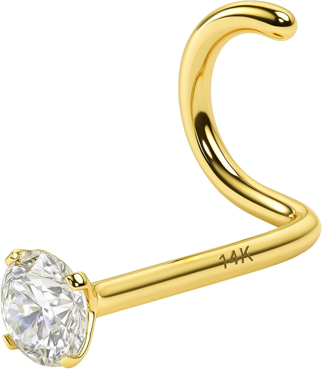 IGI Certified 14K Gold Diamond Nose Stud for Women & Men | 18G & 20G Gold Nose Ring | 1.5mm Nose Stud to 3 mm Nose Piercing Studs | Body Piercing Jewelry | Diamond I-J Color & I2-I3 Clarity