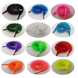 60 Pcs Magic Twisty Worm Wiggly Fuzzy Worms on a String Toys for Party Supplies,12 Colors