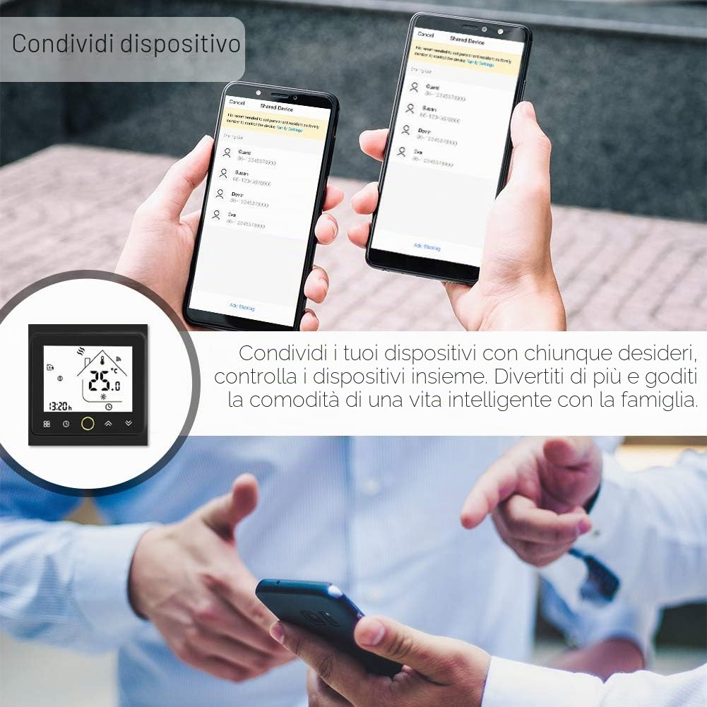 MOES Termostato intelligente termostato di vita intelligente WiFi Tuya APP | 5+1+1 telecomando riscaldamento programmabile, caldaia a gas, 2.4GHz, nero