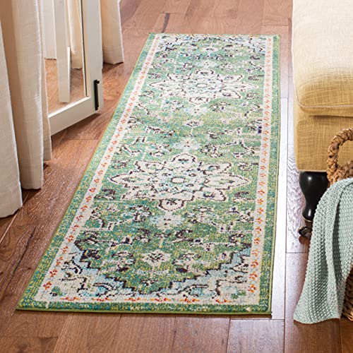 SAFAVIEH Boho Rug for Living Room Dining Room, Bedroom - Madison Collection, Short Pile, in Green and Turquoise, 61 X 244 cm