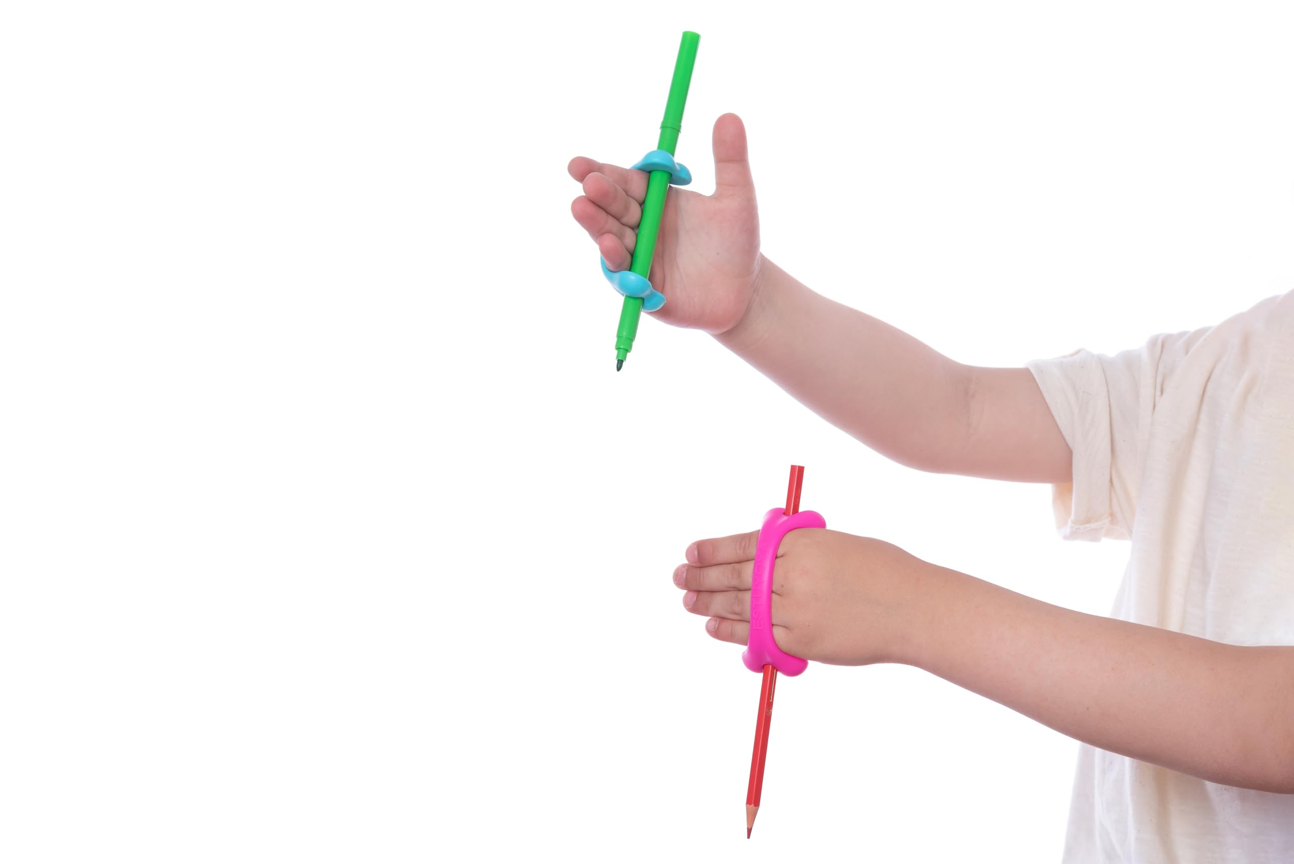 Accessorio (Pack da 5) Bambino – Aiuto alla Presa per Scuola e Gioco – Supporto per Penne, Pennelli e Posate – Autonomia Neonato e Bambino, Silicone Morbido, (Da Neonato a Bambino)