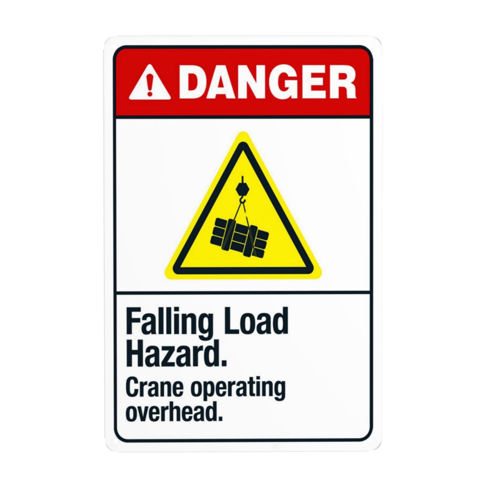 peiyeety Danger Falling Load Hazard Crane Operating Overhead Metal Tin Sign Waterproof Rustproof Wall Decor Clear Print for Construction Site Crane Area Safety Reminder Quick Mount 6x8 Inch