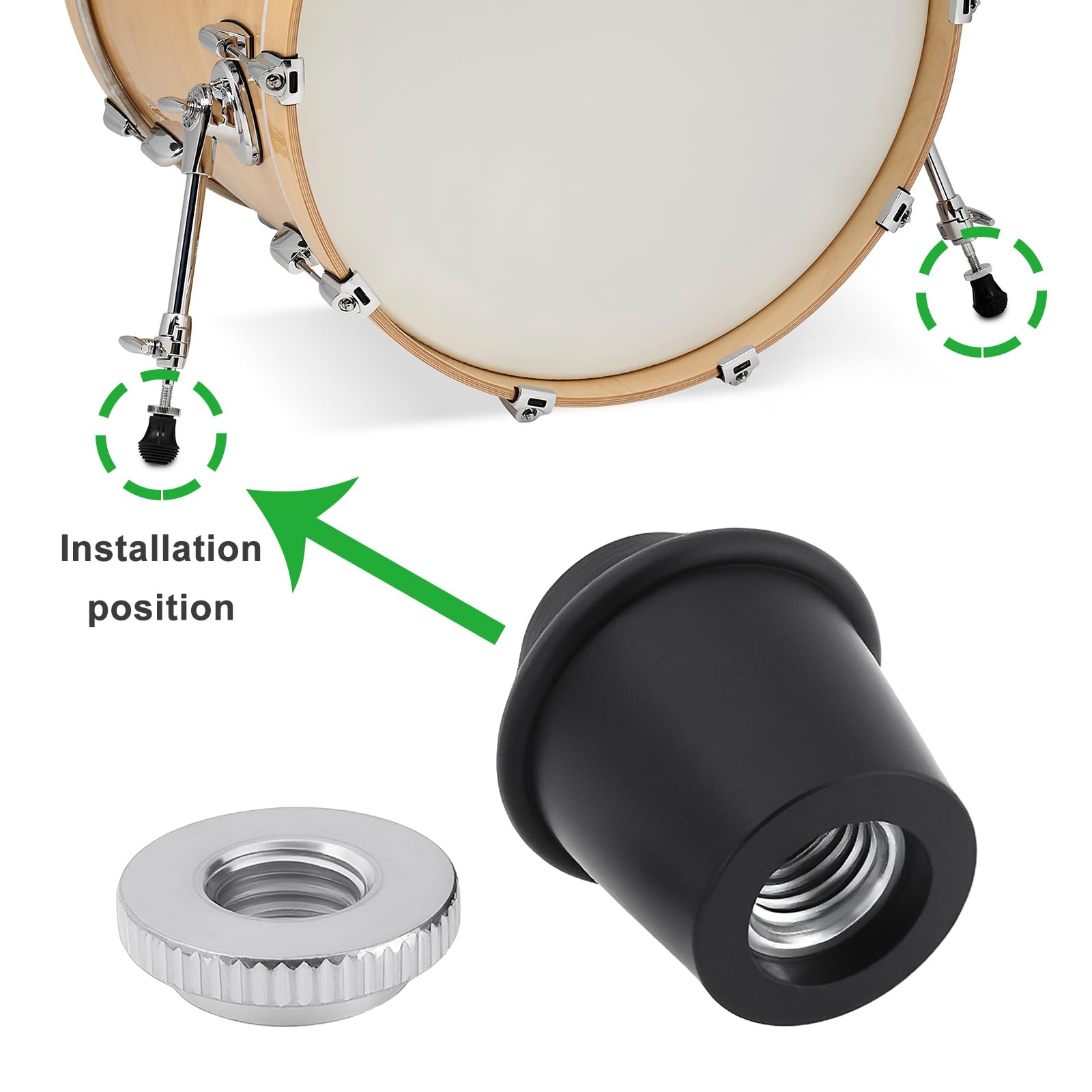 Briny River 12PCS Bass Drum Spur Rubber Feet 1.3x1.18in with Nuts Compatible with Bass Drum Spurs for Another Kinds of Drum Legs of Similar Form - Image 2