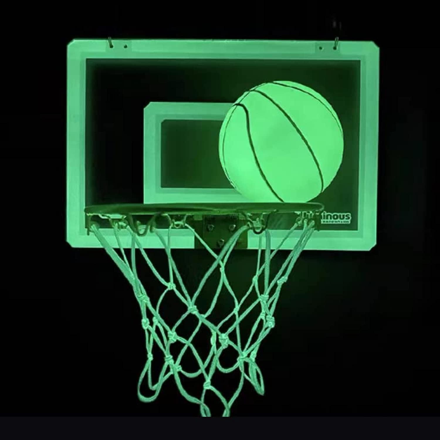 LUMINOUS-Green Light Glow in the Dark Indoor Basketball Hoop Pro Indoor Mini Basketball Hoop Over The Door - Wall Mounted Basketball Hoop Set with Complete Accessories - Basketball