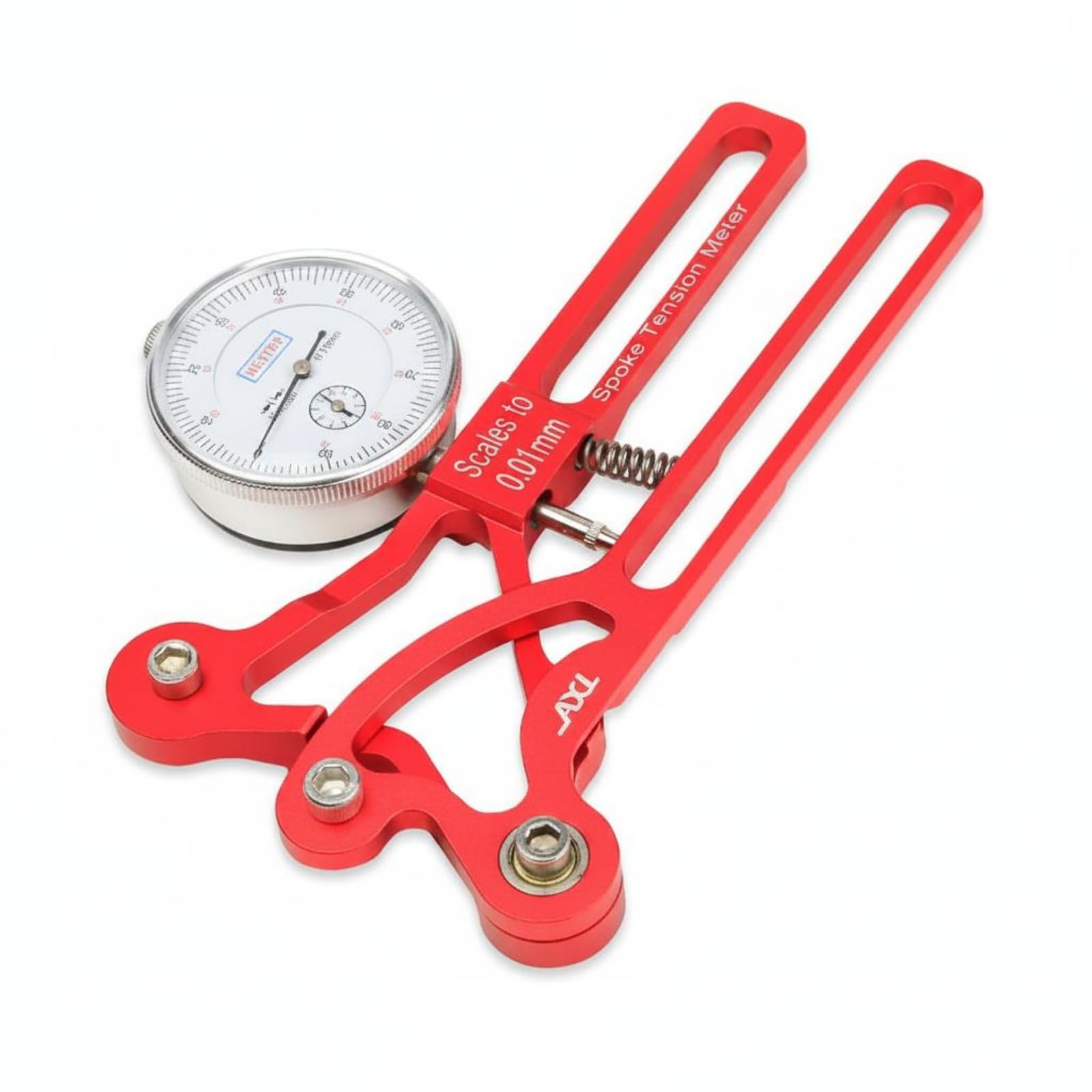 Speichenspannungsmesser Speichentensiometer Speichenmessgerät Laufradspanner Felgenprüfer aus Aluminiumlegierung für Mechanische Ablesung, Rot, Mechanische Anzeige