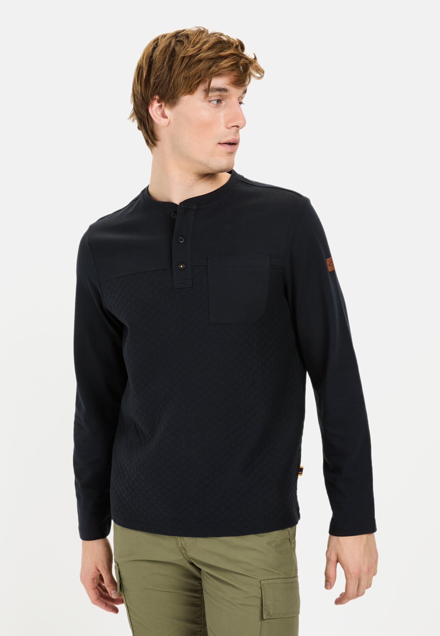 camel active Henley męski z długim rękawem z kieszenią na piersi