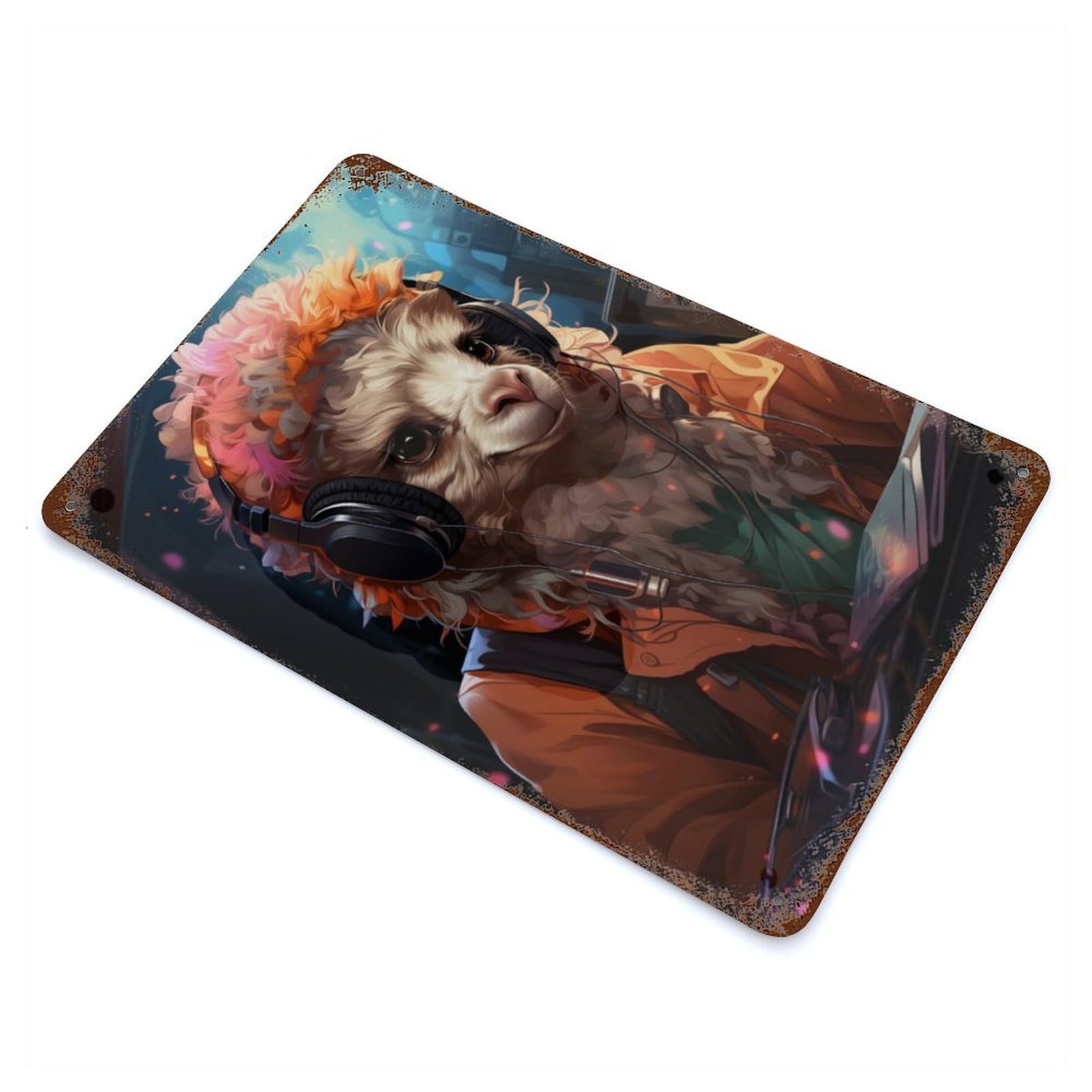 Garage Style Cute Gamer Llama Rustic Tin Plaque 11.8"x7.9", Classic Wall Plaque for Bar And Workshop