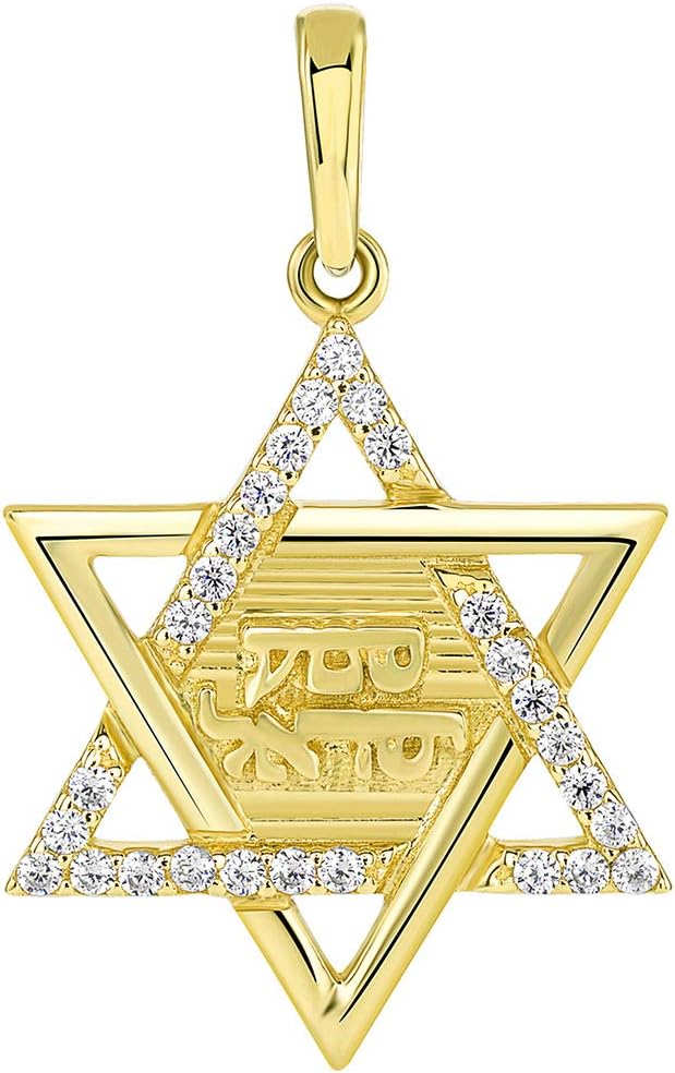 Jewelry America Solid 14K Yellow Gold Hebrew Shema Yisrael CZ Star of David Pendant Necklace - Image 2