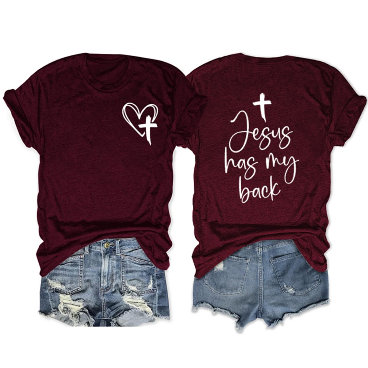 Christian T Shirts for Women Jesus Has My Back Graphic Tees Religious Faith Inspirational Tshirts Casual Tops