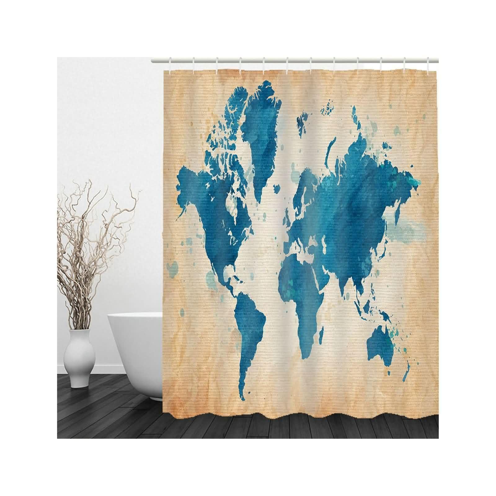 Rideau de douche pour salle de bain familiale avec carte du monde