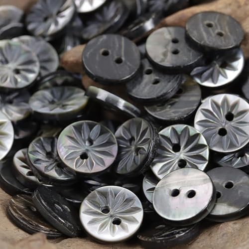 Miniatura 2 de 10 botones negros genuinos de nácar con patrón de flores para camisas, vestidos, polo, manualidades (diámetro de 0.453 in)