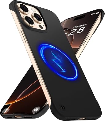 GRECAZO Magnetic Slim Case Fit for iPhone 16 Pro Max Phone Case 6.9"2024 Ultra-Thin Lightweight Durable Frameless Matte Hard for MagSafe Cover Case with Pull Ring Shockproof Non Slip Rope-Black