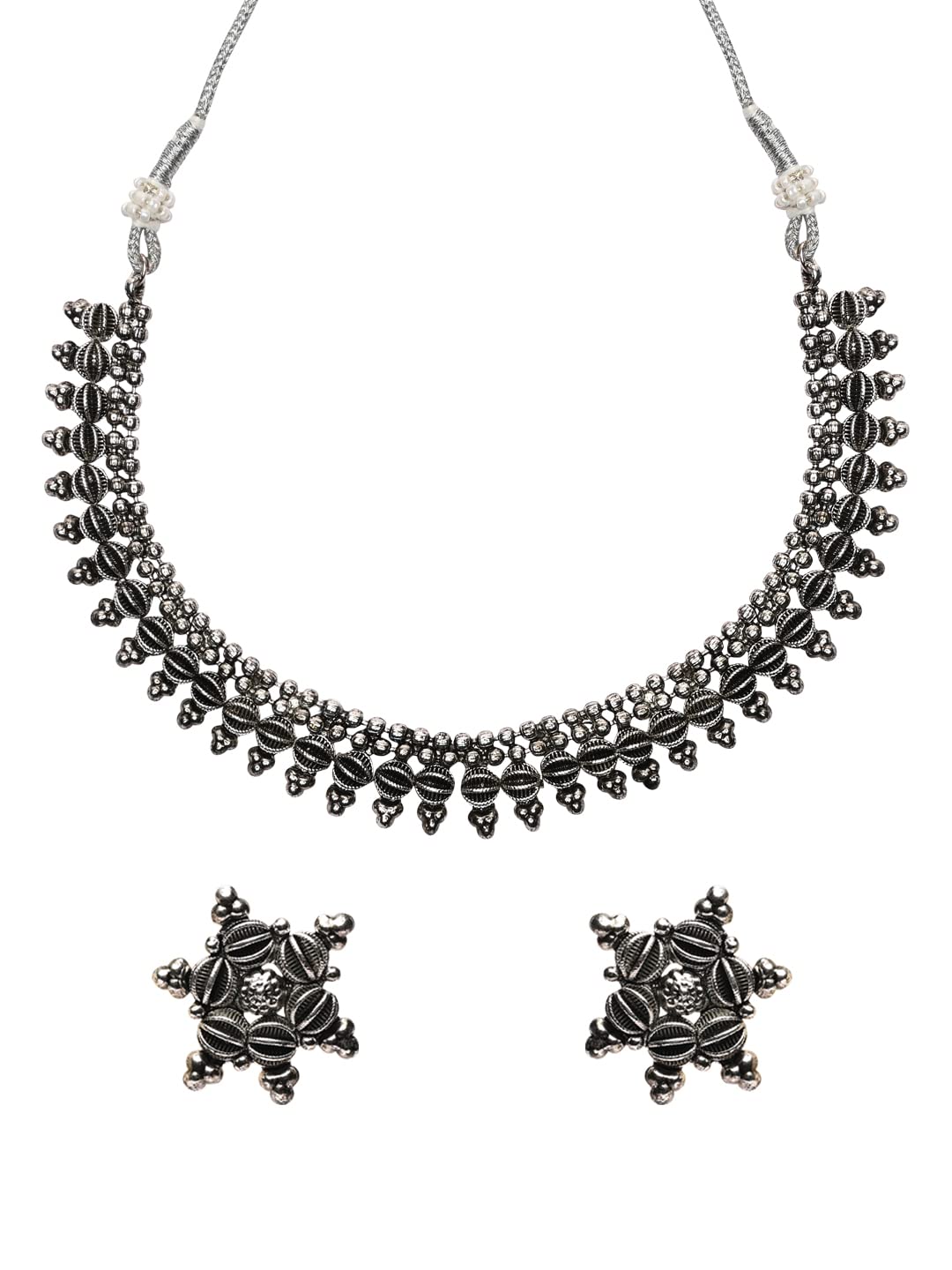 I Jewels Navratri Ethnic Silver Oxidised Traditional Choker Necklace and Earrings Jewellery Set For Women & Girls (MC125OX) (B0BNVX2WW2) Amazon Price History, Amazon Price Tracker