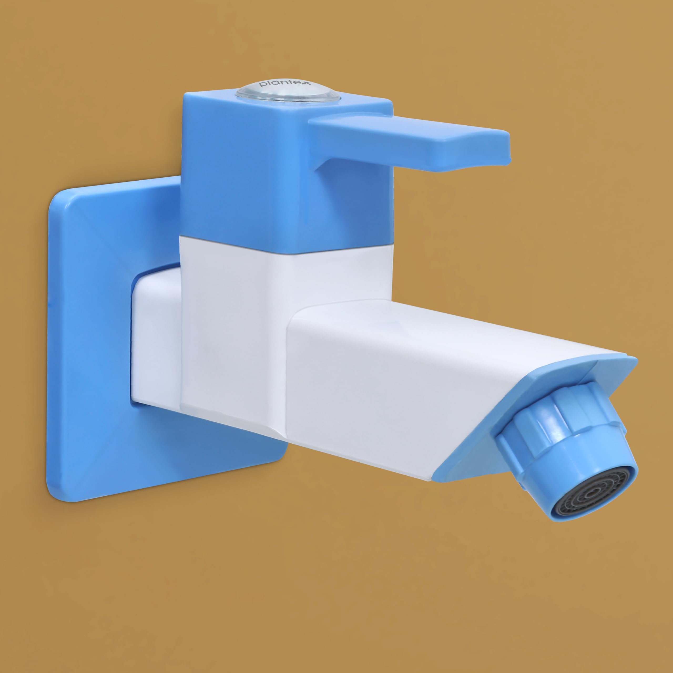 Plantex PTMT ES-111 Bib Cock Polished Water Tap For Bathroom With Water Saving Aerator/Bib Tap With Teflon Tape And Plastic Wall Flange (Blue & White)-picture-16