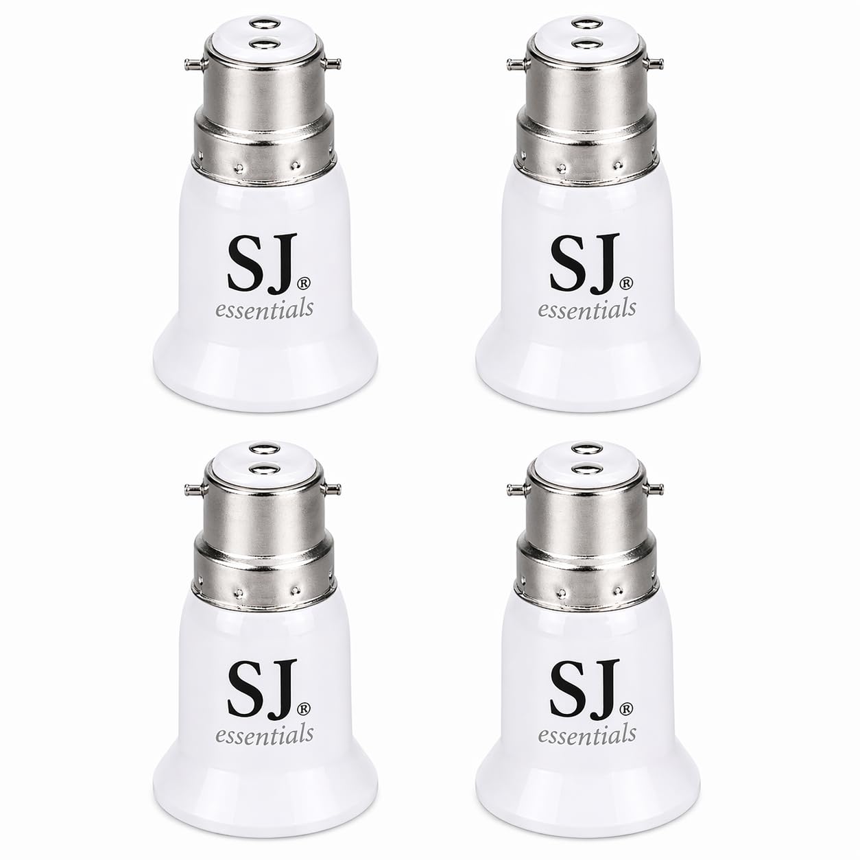Sj Essentials White 4 Pack| B22 To E27 Socket Converter, E27 To B22 Lamp Holder Adapter, Light Bulb Converter For Led, Incandescent, Cfl Bulbs, 100-250V Durable Lamp Base Adapter (Pack Of 4)