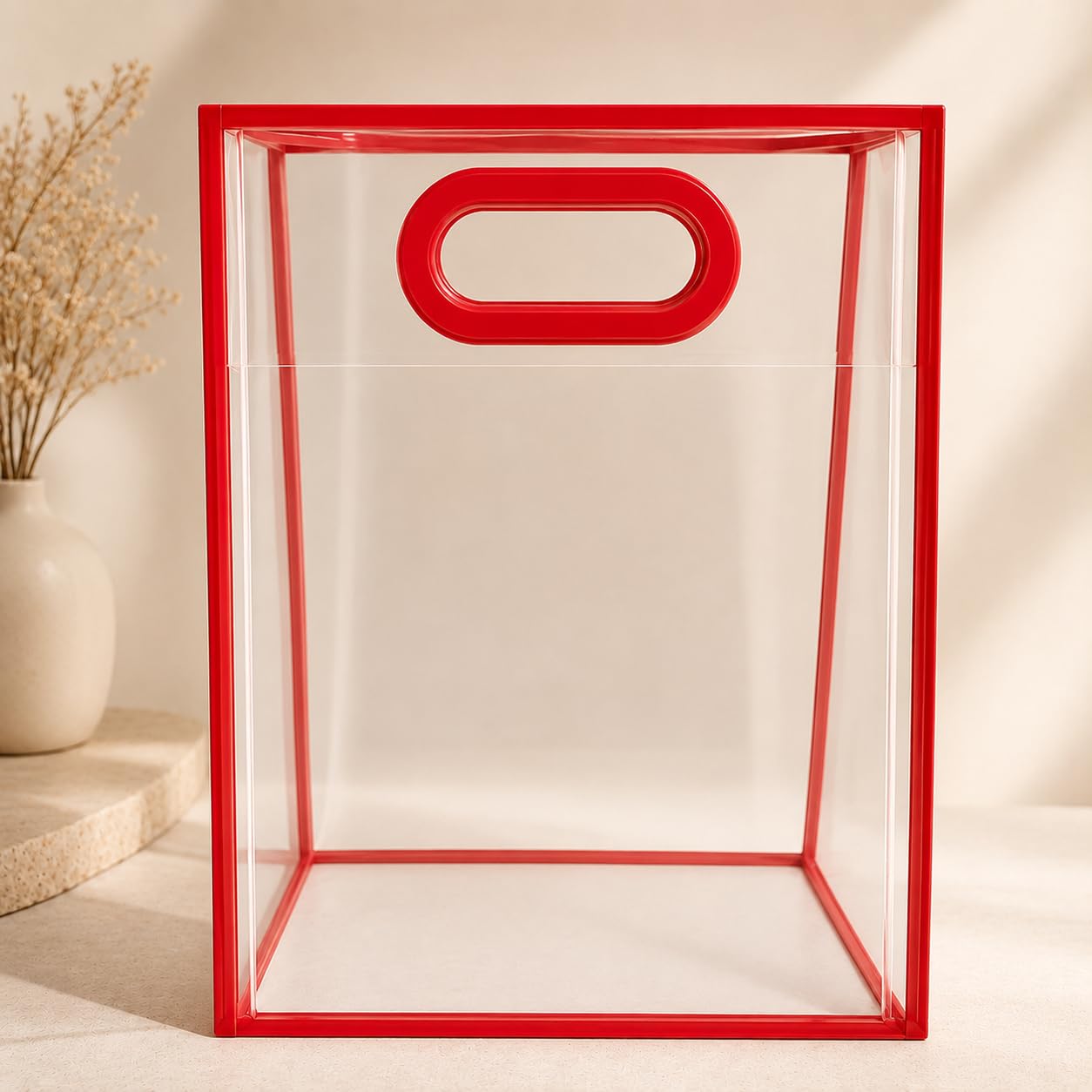 SPHINX PVC Translucent Gift Bags with Handle Set of 10, Frosted Waterproof Carry Bags for Gift Packing, Reusable Gift Wrapping Bags for Birthday Gifts, Wedding Gifts, Party Favors,Return Gifts &Gift Hampers (Red)