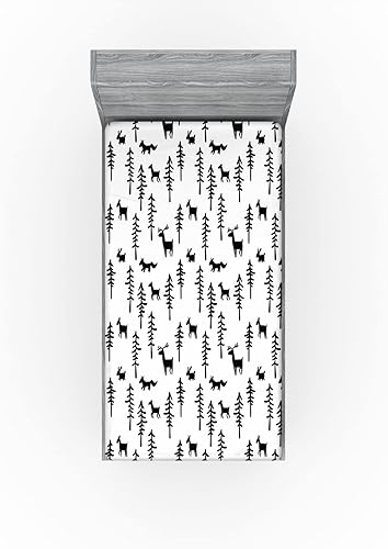 Miniatura 3 de Ambesonne Sábana bajera ajustable de bosque, inspirado en la Navidad, diseño de renos, pinos y conejos, funda de cama con bolsillo profundo elástico